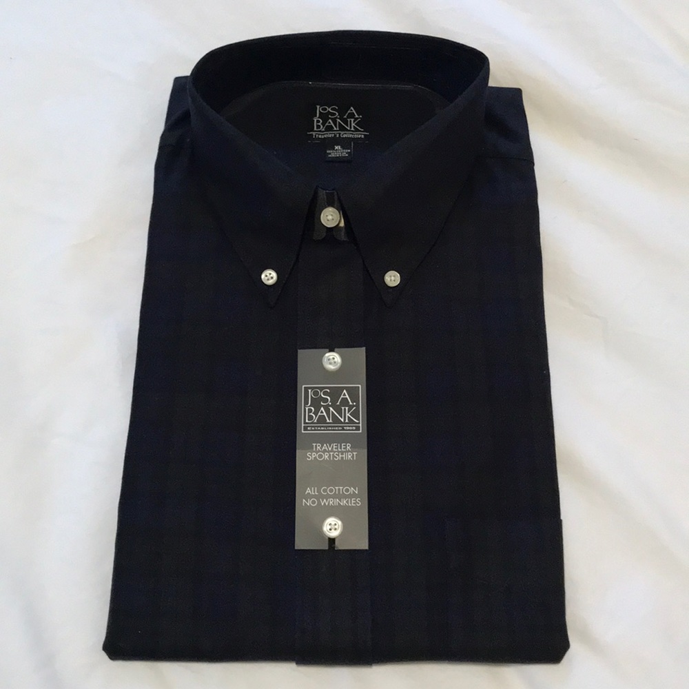 Jos. A. Bank Navy/Green Plaid Traveler Sportshirt